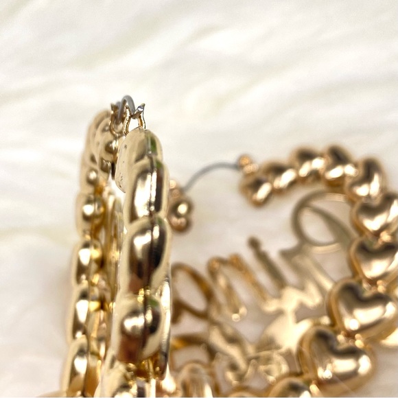 NEW Princess Hollow Heart Statement Hoops Trendy Boho Gold Toned Earrings Large - Picture 6 of 7